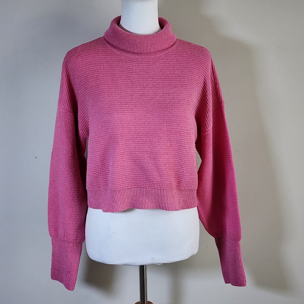 Design Lab Turtleneck Sweater XS Pink Ribbed Knit Cropped Oversize Relaxed Cozy